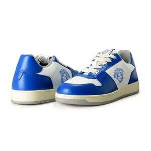 NIB Versace Men EU 43.5 US 10.5 White Blue Leather Medusa Logo Sneakers Shoes